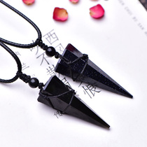 Natural crystal obsidian pendant Star spirit pendulum couple sweater necklace Long mens and womens fashion forest jewelry