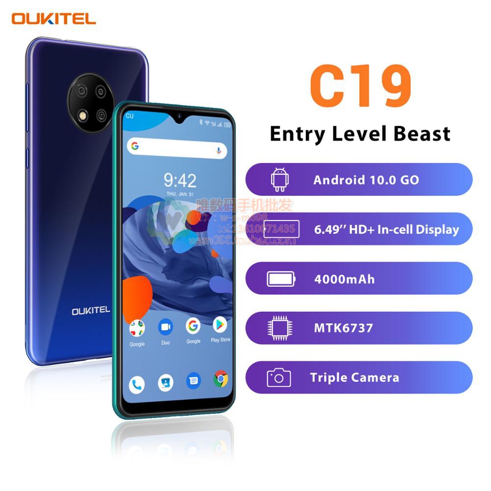 Oukitel C19 6 49 inch Full Screen 2 16G quad-core HD Homo-type mobile phone Dual Card Unicom 4G Android 10