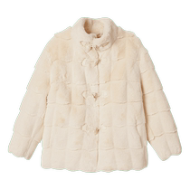 Goodland womens winter eco-friendly fur stand collar medium plaid sheared woolen jacket