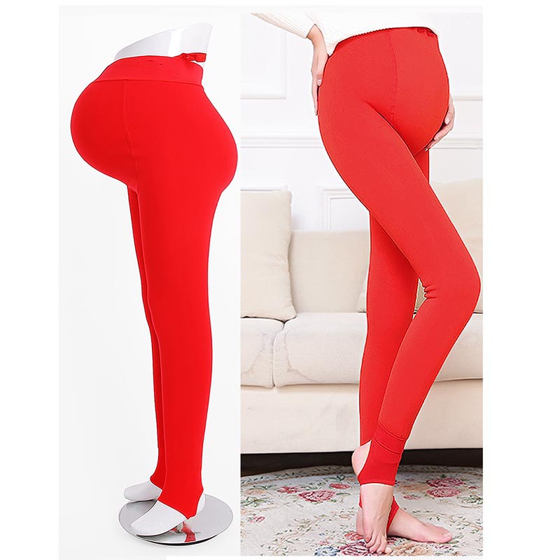 Pregnant cotton pants Autumn and winter thickened velvet red inner pants Adjustable large size warm pants Pregnant bride wedding pants