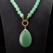 Natural aventurine drop-shaped pendant round bead womens antique style necklace