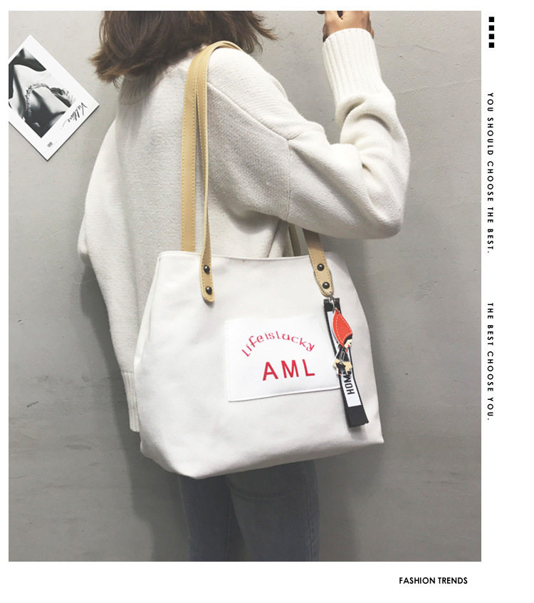 ins bag female 2020 new Japanese casual all-match tote bag Korean version solid color student single shoulder portable canvas bag