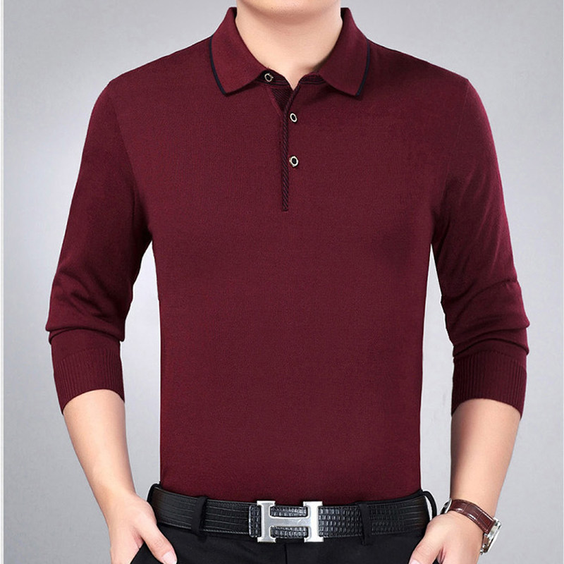 Old lord car long sleeve T-shirt male thin wool knitted sweatshirt pure color loose clothing autummy jacket in old age T-shirt