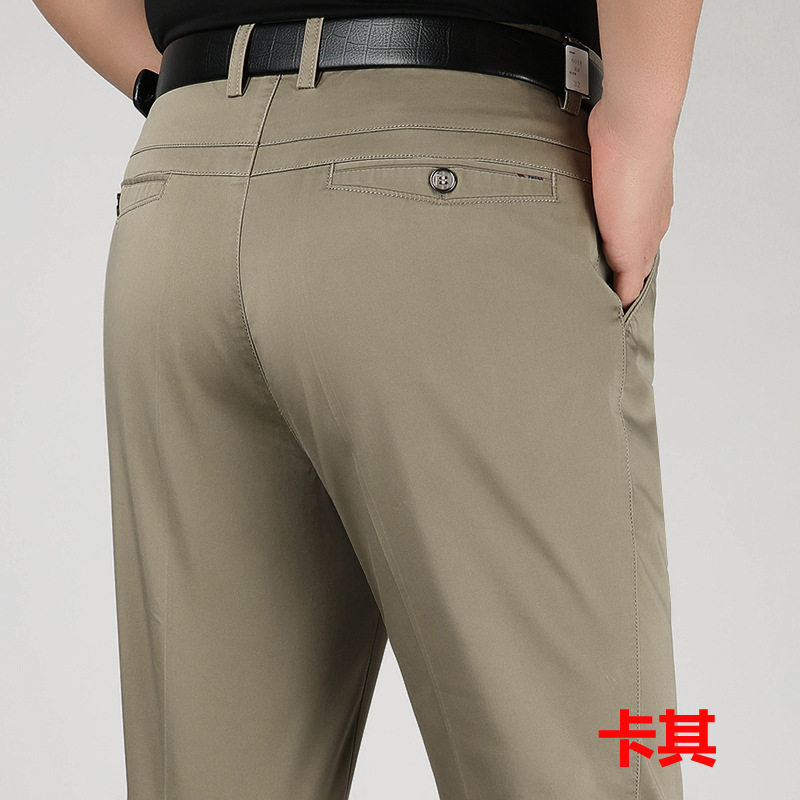 Summer Thin Men Casual Pants Modale Cotton High Waist Elastic Old Lord Car Middle Age Business Casual Straight Barrel Long Pants