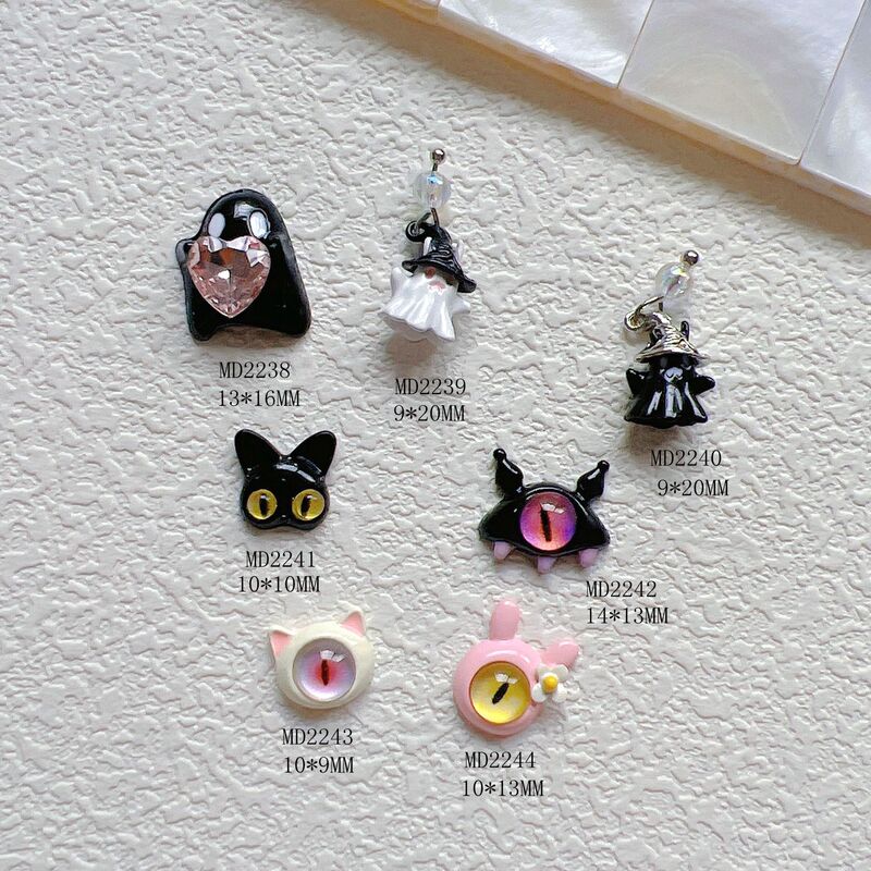 5-Piece Set of Nail Art Accessories, Alloy Decorations, Halloween Ghost Cat Elf Quirky Nail Metal Accessories