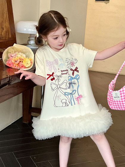 栀了成长记童装女童甜美俏皮可爱网纱连衣裙夏新款儿童网纱T恤裙