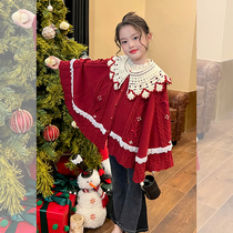 Gardenias Growth Notes Girls Red Christmas Cloak Cloak Outerwear Autumn and Winter New Childrens Baby Core Spun Yarn Jacket