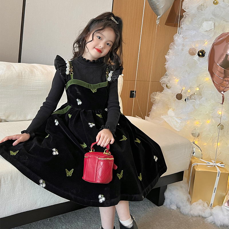 Gardenia Grow Remember Girl Dress Girl Name Yuan Wind Velvet Harness Skirt Winter Clothing Children Baby Gafu Dress With Dress dress-Taobao