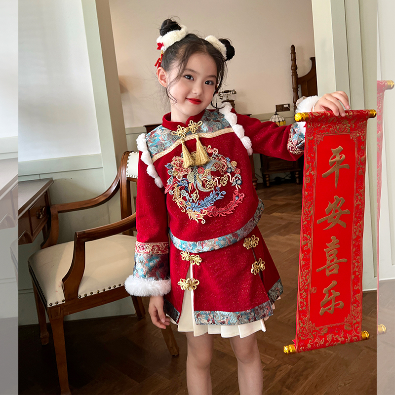 Gardenia Grow Remember Girl Chenille New Year Suit Winter Children's Baby Gushed Tang Dress for New Year clothes-Taobao