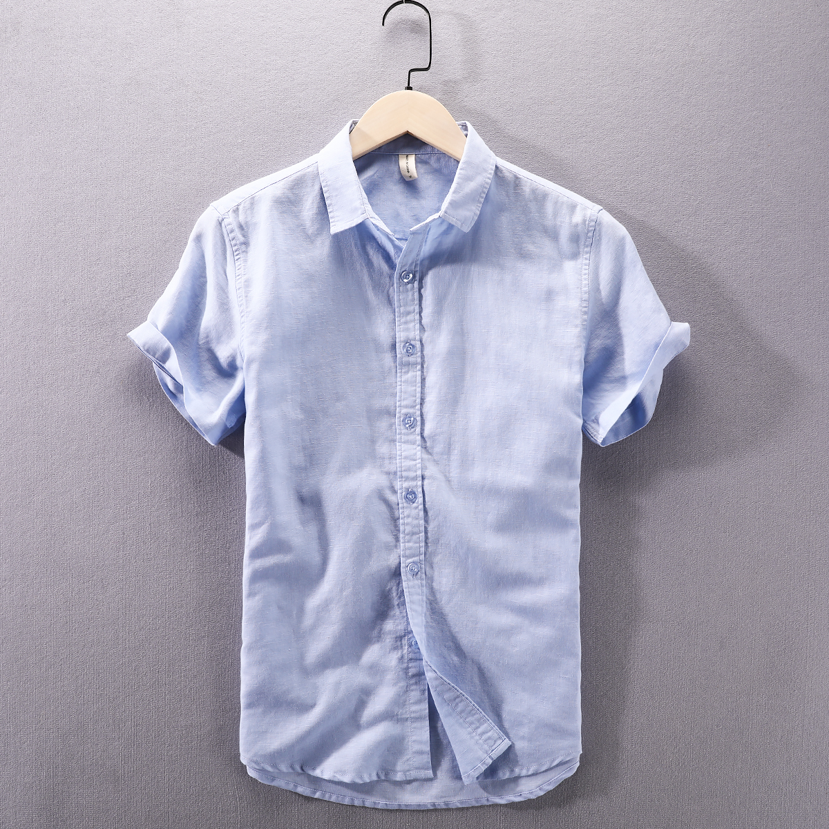 Wathet2021 summer man leisure time flax shirt Short sleeve Solid color business affairs Simplicity go to work Cotton and linen Thin white shirt