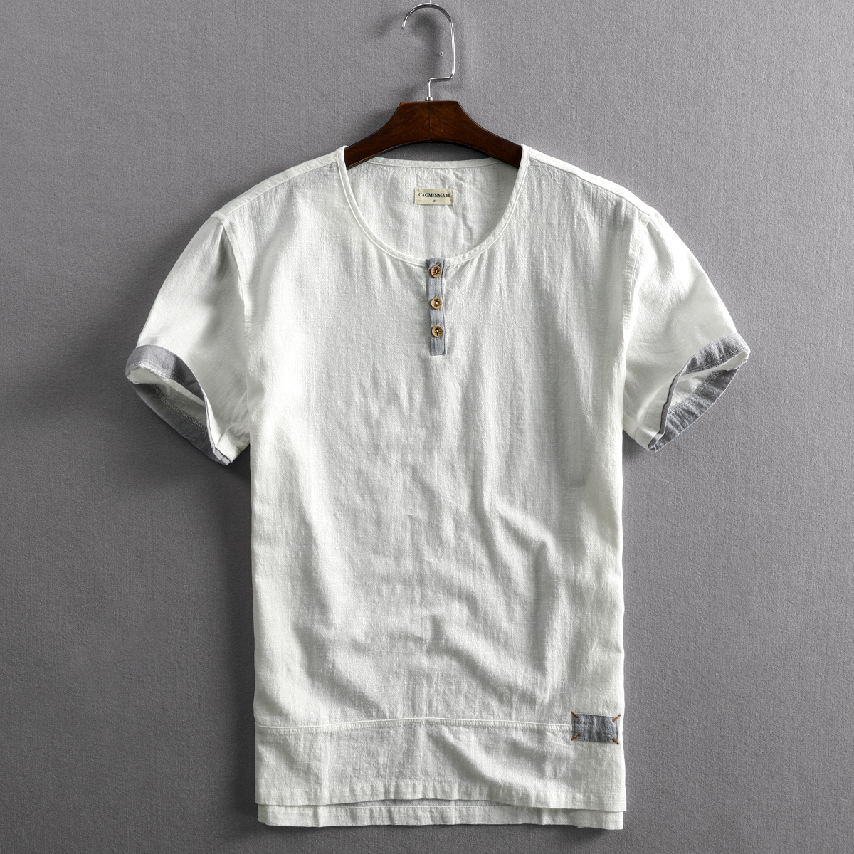 Fresh And Whitesummer man leisure time flax shirt Short sleeve Thin Condom literature Cotton hemp material Retro No collar Chinese style shirt