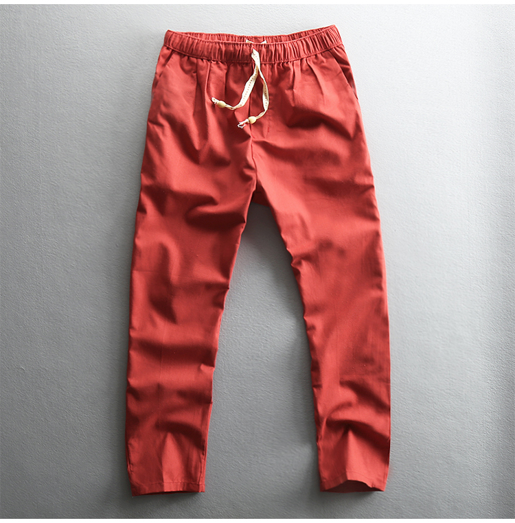 Mùa đông 2018 mới nam giản dị vải lanh chín quần cotton và vải lanh thoáng khí cotton màu rắn chân bút chì jean nam