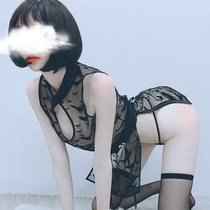 Sexy sexy cheongsam tight-fitting hip full transparent mesh split lace seduction lace seduction nightgown pajamas women sexy suit