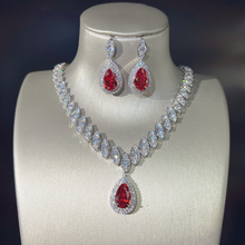 Classic New Water Drop Zircon Necklace Ear Stud Set Bride Red Gem Necklace Evening Dress Banquet Jewelry