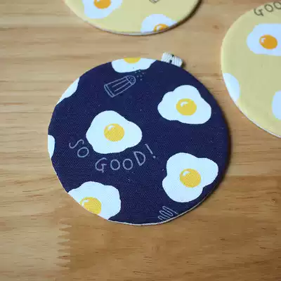 Poached egg Japanese cotton linen 9cm round hand-made cotton Cup cushion tea pad cute little object
