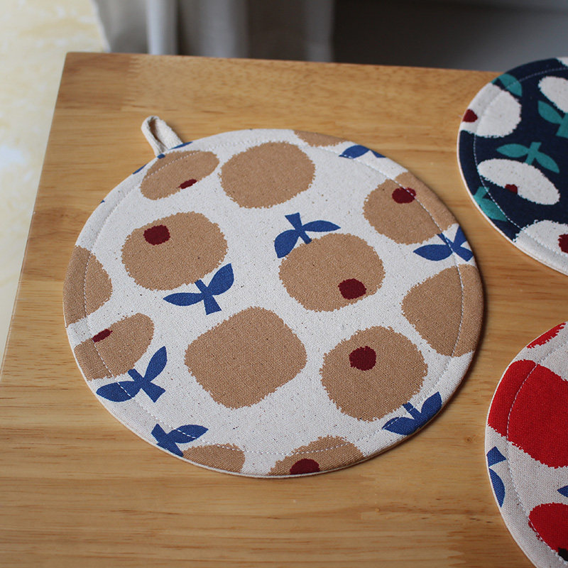 Apple Blossom Nordic Style Round Padded Placemat Pot Mat Bowl Mat Cotton Linen Handmade Photo Background