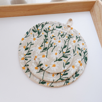 Small daisy embroidery handmade fabric round clip cotton placemat coaster Oval one person tea mat