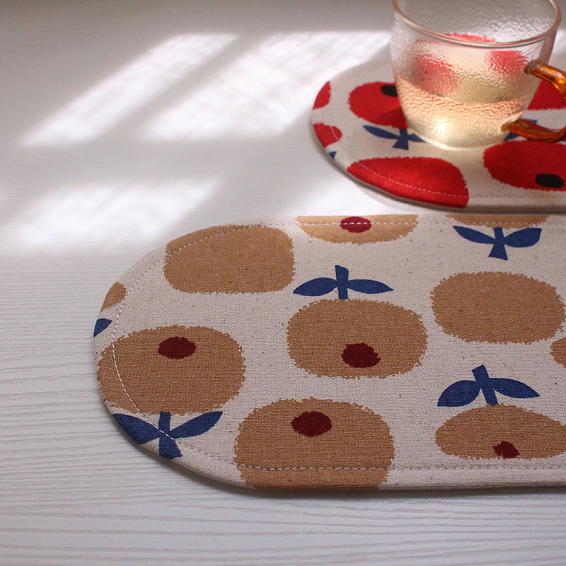 Apple flower tea for one person oval Nordic style tea mat placemat handmade fabric coaster tea mat