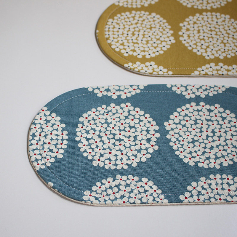 Hydrangeas one person tea one person food oval Nordic style handmade fabric coaster tea mat placemat