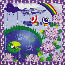 Japanese-made four-season colored cloth small wind Lu Fujune Ziyang flower hanging painting square scarf