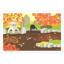 (PART TIME) Japanese Hostel Cat Postcard All Season View A carp in the garden 1