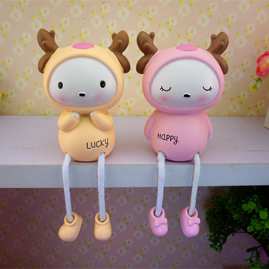 Cartoon creative hanging foot doll deer resin home living room decoration ornaments children's room cute little animal ornaments