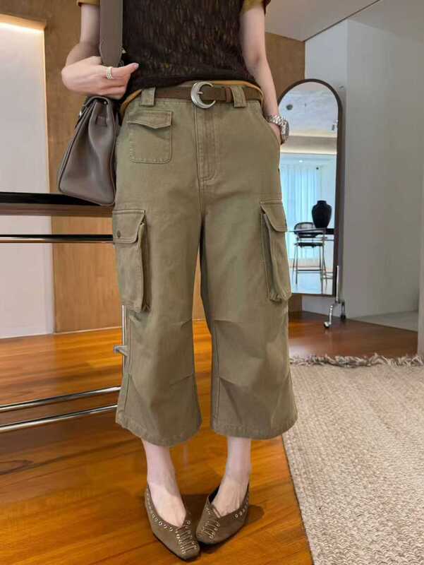 2026 Autumn and Winter New American Retro Work Pants for Women, Straight-Leg Multi-Pocket Wide-Leg Casual Pants, Cropped Pants, and Ankle-Length Pants