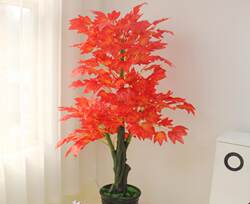 Simulated Red Maple Tree, Fake Red Maple Leaf Tree, Simulated Plant, Fake Tree, Large Green Plant Bonsai, Plastic Fake Flower Decoration, Living Room