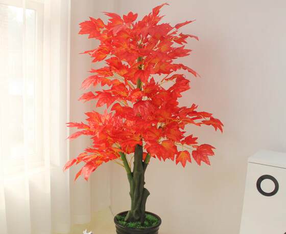Simulated Red Maple Tree, Fake Red Maple Leaf Tree, Simulated Plant, Fake Tree, Large Green Plant Bonsai, Plastic Fake Flower Decoration, Living Room