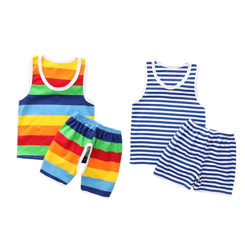 Children's clothing batch of children's vest shorts suit pure cotton striped male and female children Two sets of open stalls 1-5-year-olds