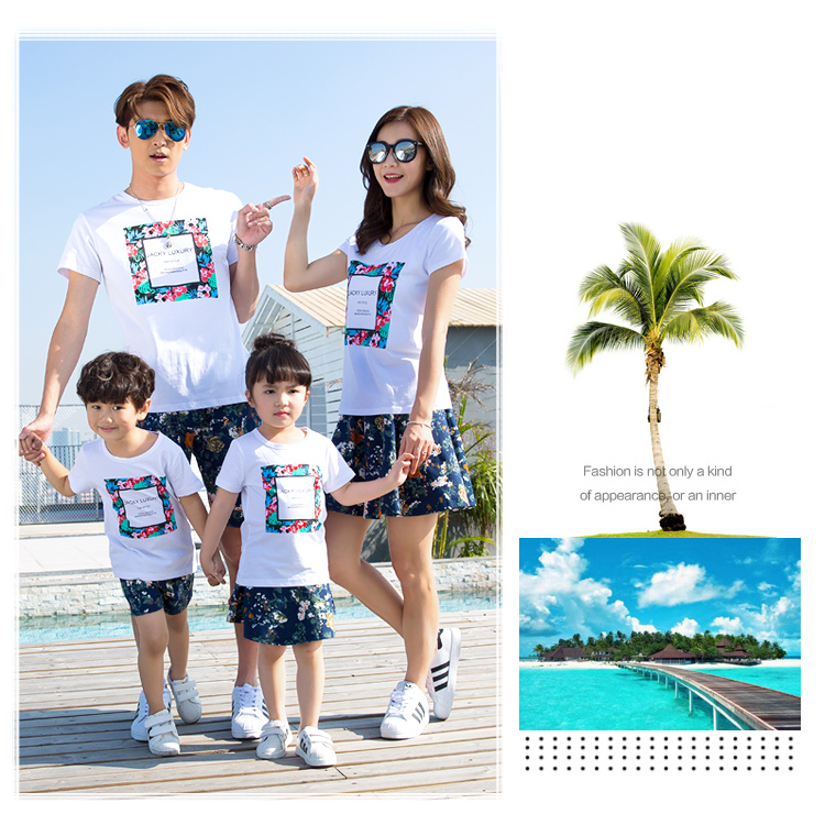 Cha mẹ và con mặc 2018 mới bông t- shirt gia đình ba mùa hè kích thước lớn gia đình mặc mẹ và con trai cha và con gái vài phù hợp với áo đồng phục gia đình