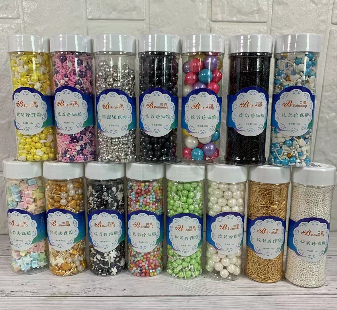 Baking cake decoration color sugar beads Sugar needle Gold needle Black needle color beads Mixed color sugar beads Cake sugar beads 130g