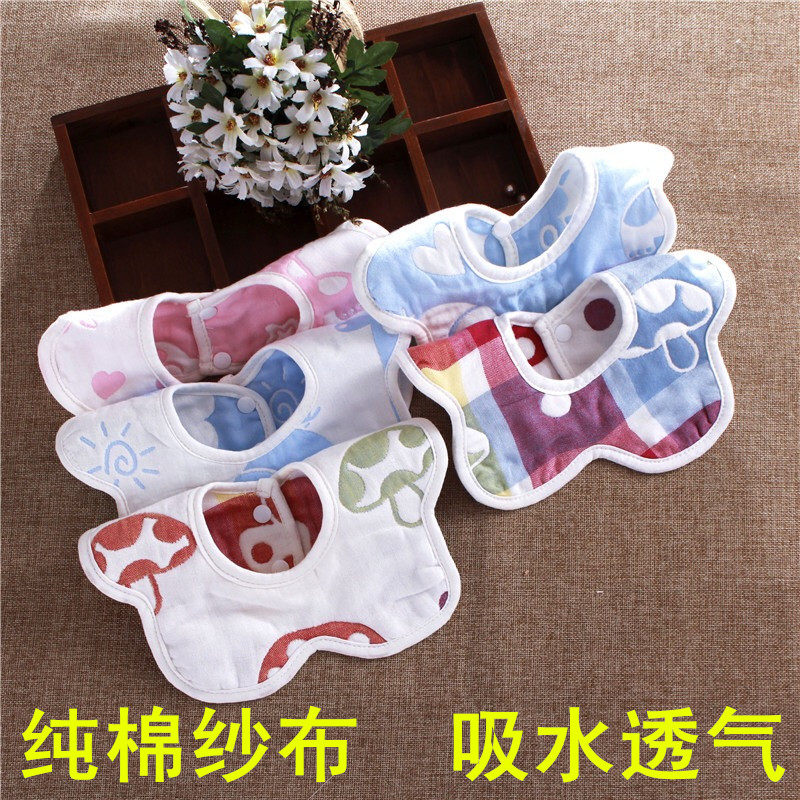 Baby bib cotton gauze 360 degree rotating petal bib baby snaps 6 layers