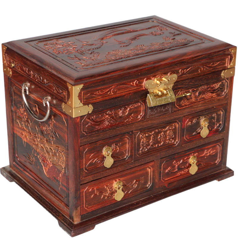 Red Wood First Accessories Box Big Red Acid Branches Icing On the box Accessories Box Ornament Box Solid Wood Imitation Ancient With Lock Mirror Big-Taobao