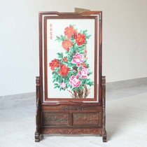 Redwood small screen ornaments Taiwan screen Chinese style embroidery partition living room antique decoration mobile folding simple modern