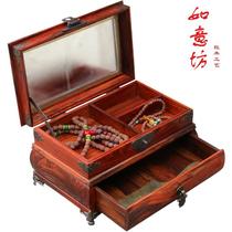 Mahogany jewelry box red sour branch jewelry box antique wooden Princess dressing box European style decoration storage with mirror plain noodles