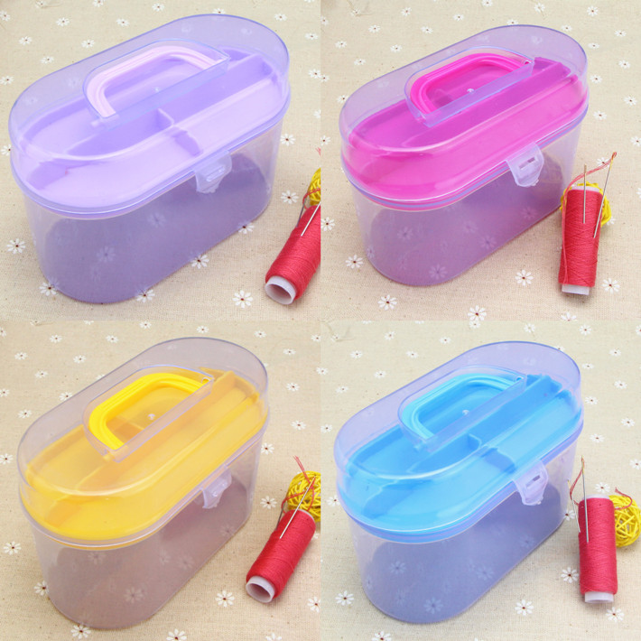 Hand as empty box multifunction plastic transparent oval double layer DIY Baobelbox sewing needle line box with lid