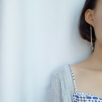Asymmetrical Earrings Long earbuds South Korean blue crystal Temperament Earrings Without Ear Clip 925 Silver Ear Hook Ornament