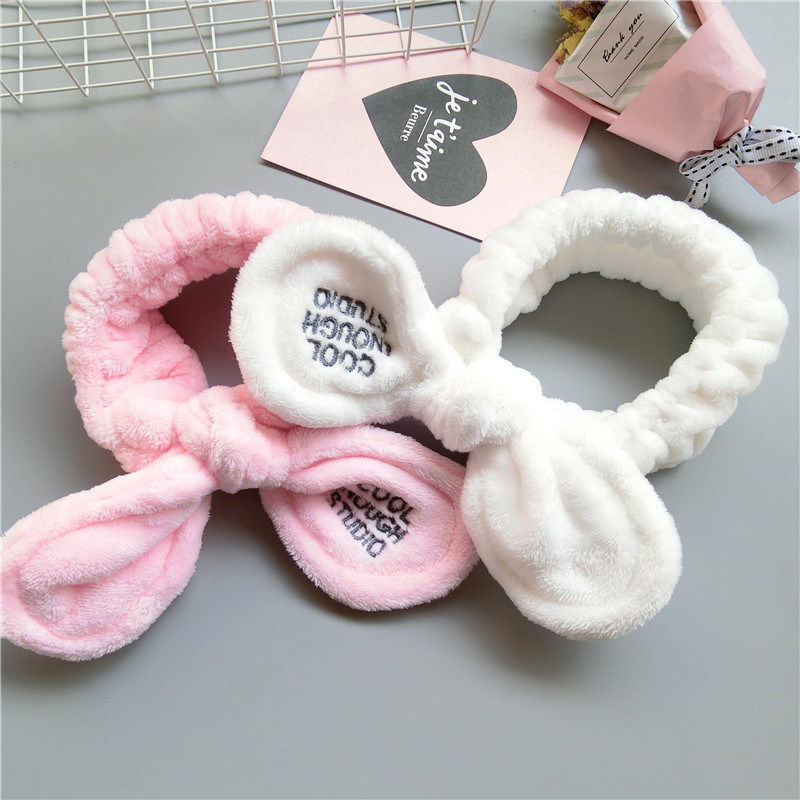 Face washing hair with makeup bouquet hair with Korean rabbit ears cute minimalist headwear Plush Elastic Leather Gluten Wide Side Hair Band