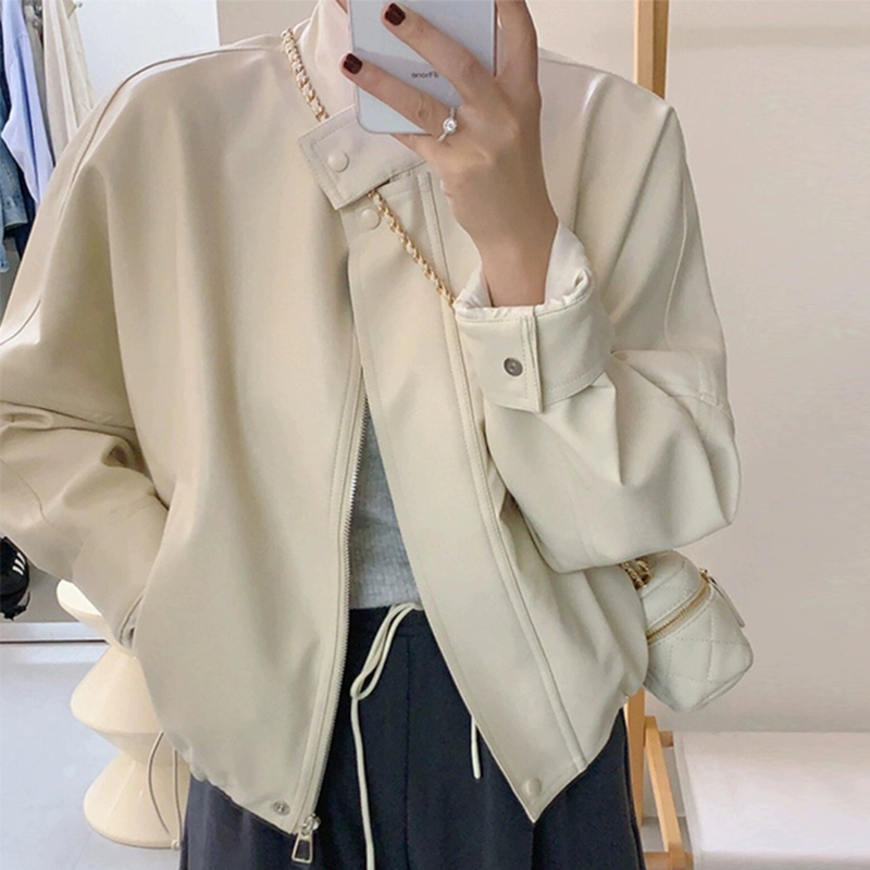 White Short Leather Jacket for Women, 2026 Autumn and Winter New Popular Style, Super Stylish and High-End for Petite Figures