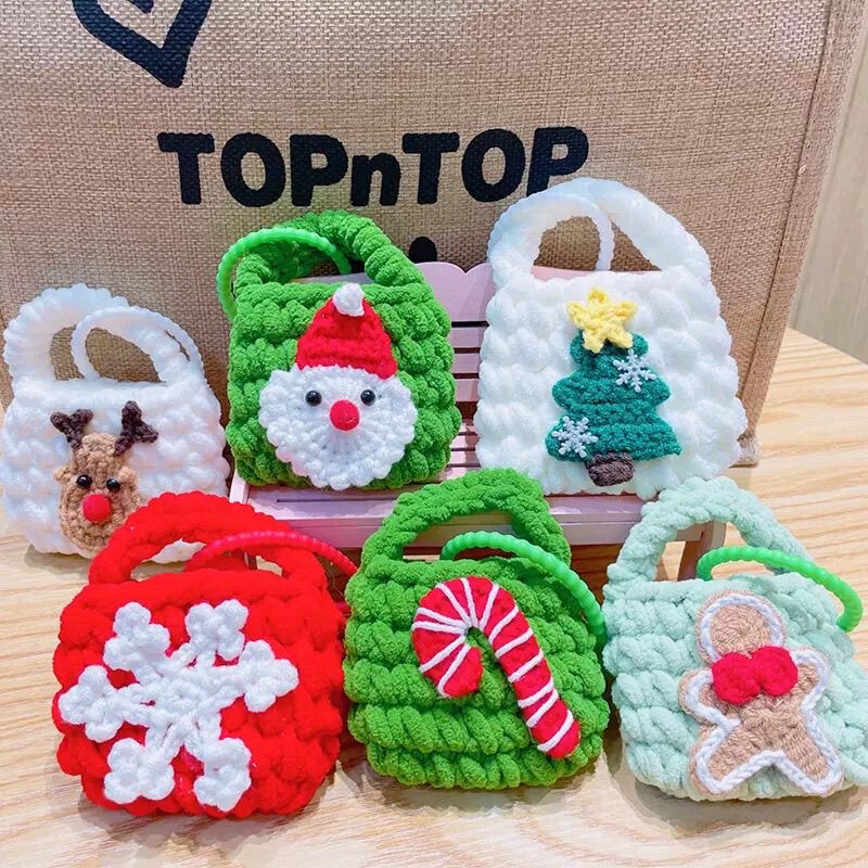 Christmas Coin Purse Santa Claus Bluetooth Headset Handmade Crochet Protective Case Storage Pouch Pendant Christmas Tree