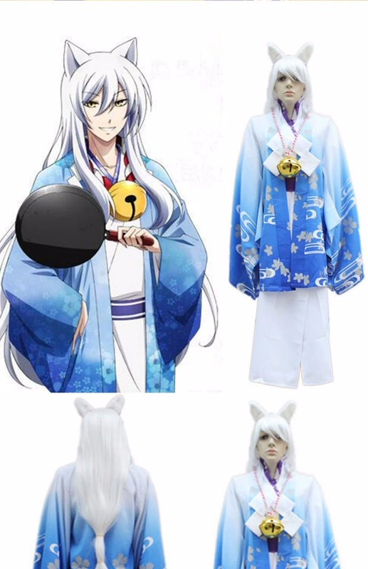 Anime bạc cổ tích cáo cổ tích COS quần áo kimono cosplay trang phục nữ tóc giả cáo tai chuông 铛 gỗ toàn bộ cosplay 18