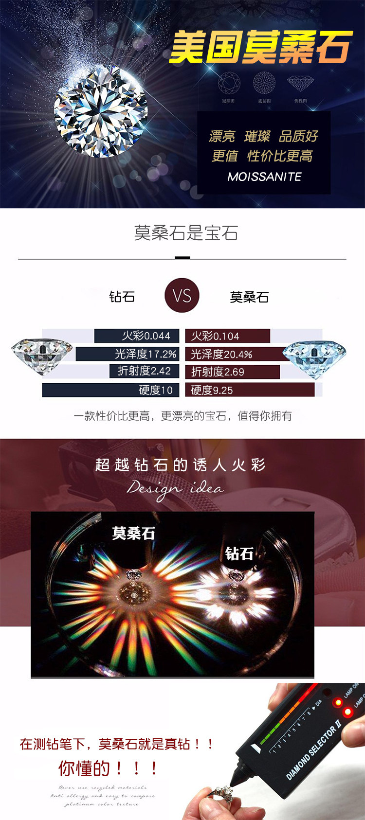 情人节礼物 天滋珠宝 莫桑石项链 比钻石更闪耀 图1