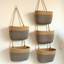 Cotton Rope Hanging Bag Storage Basket Three-Layer Environmentally Friendly Wall-Mounted Storage Basket Japanese Cosmetics Storage Entry Entrance Miscellaneous Basket