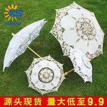 Manufacturer handmade white decorative craft umbrella Western style celebrity stage performance lace umbrella photography bridal umbrella