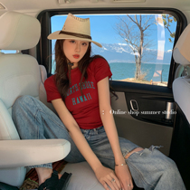 Summer home summer red sweet and hot wind design short - sleeved T - shirt small - sleeve American style of coat - coat