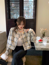 Summer household roll-edge long sleeve French famous twin-line plate small fragrant coat female spring and autumn small tops