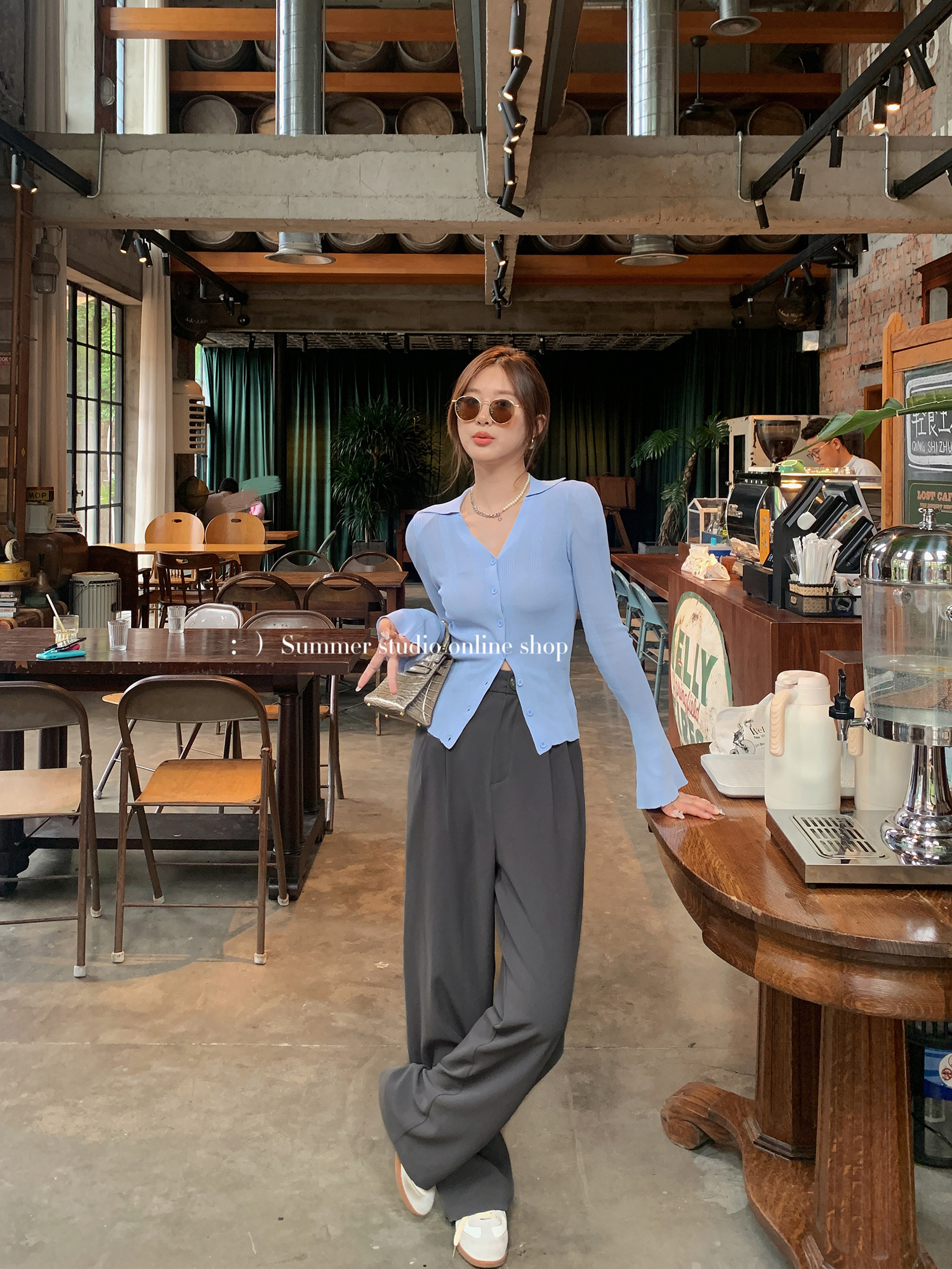 Summer Commuter Commuter simple color, loose, leisure suit pants gray pants shade meat and autumn