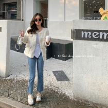 Summer home slim line straight bullet jeans high waist 2022 new high - paste pants