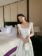 Summer French square collar white suspender sleeveless shirt for women hollow embroidered waist thin top suit summer
